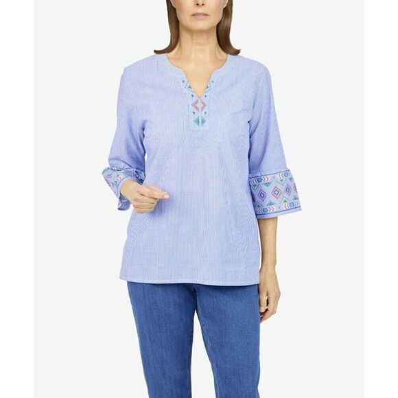 Alfred Dunner Women's Plus Size Striped Flare‎ Sleeve Shirt top Size 2X New - Picture 1 of 14